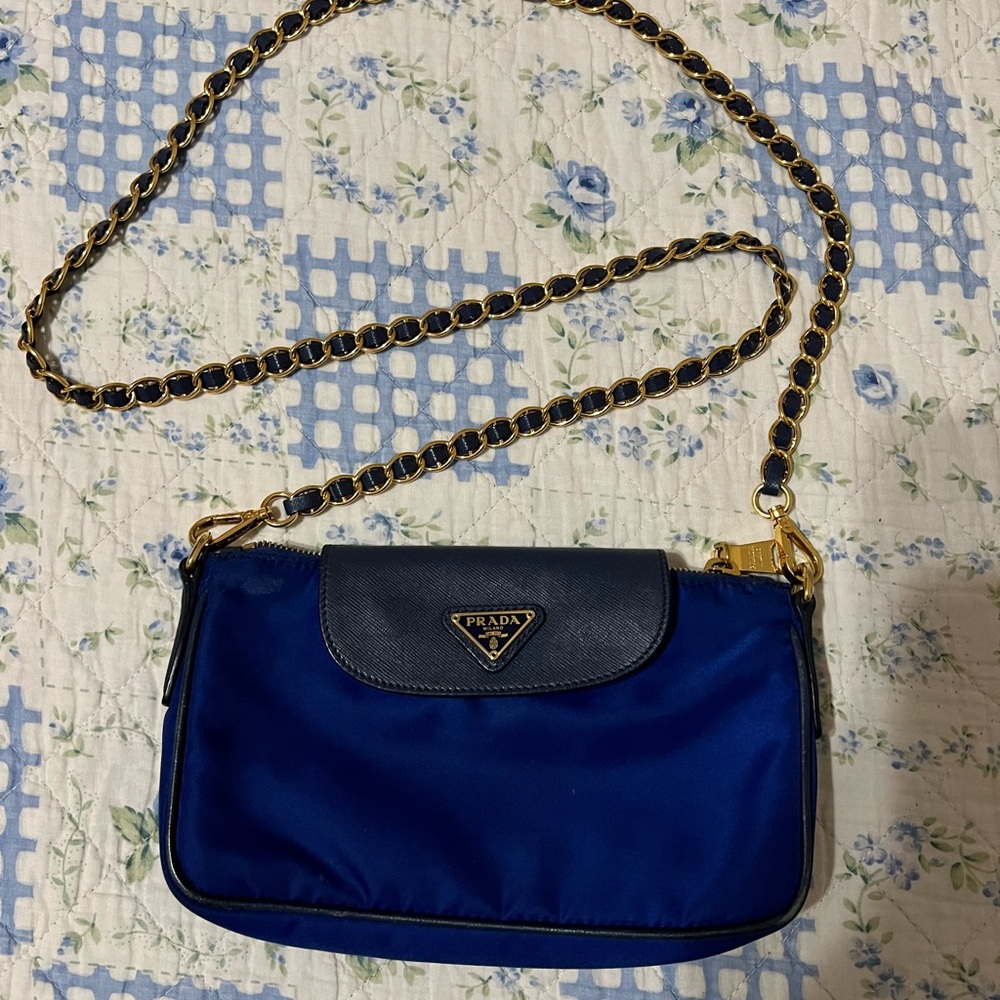 Prada Navy Blue Tessuto and Saffiano Leather